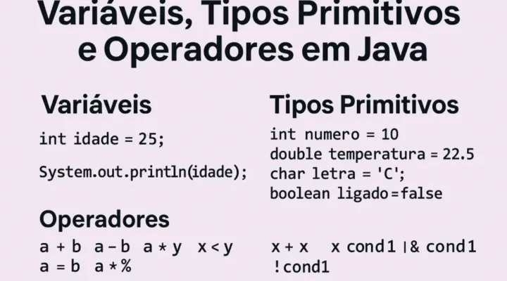 Variáveis, Tipos Primitivos e Operadores em Java
